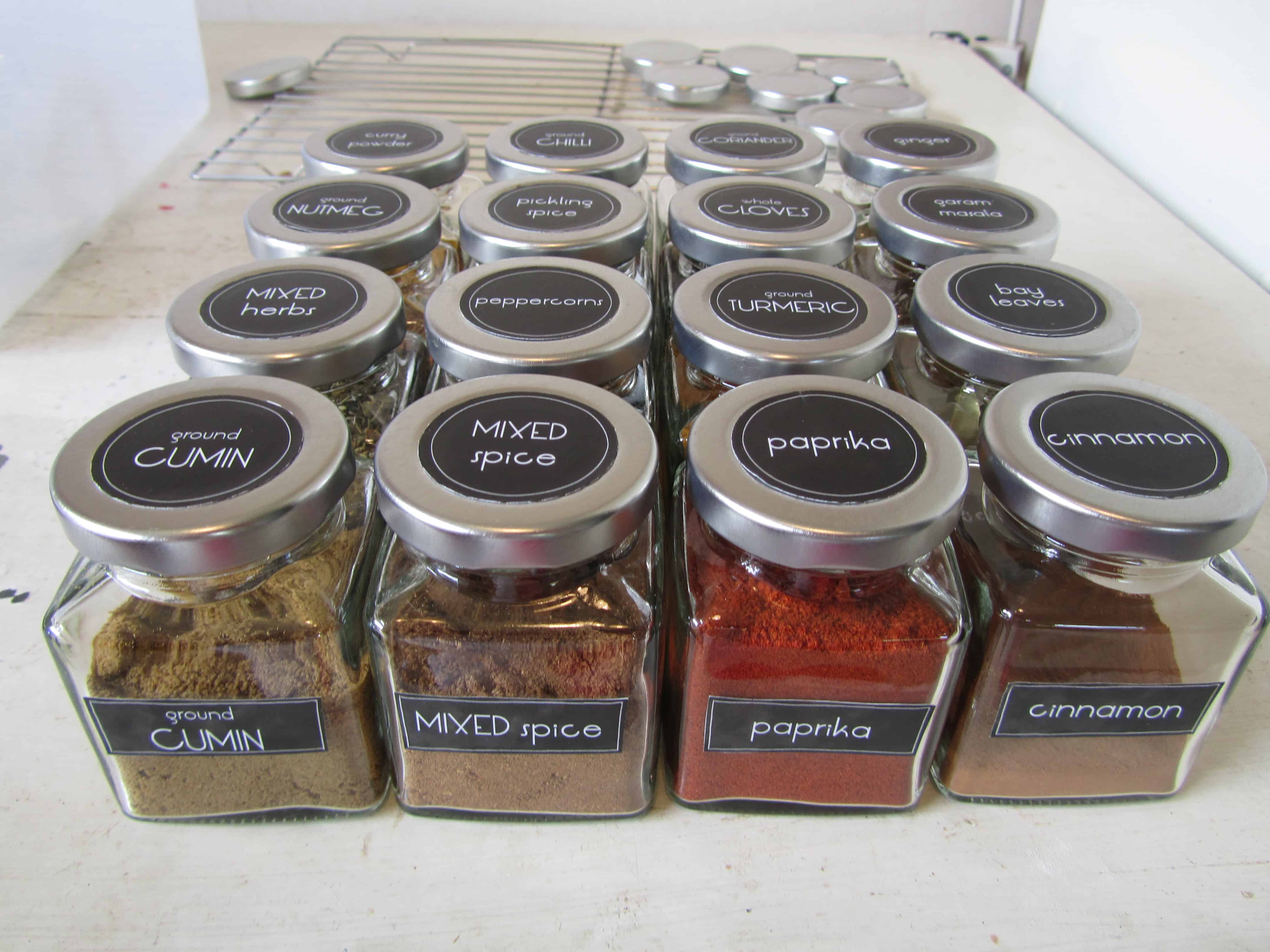 Spice jars with labels