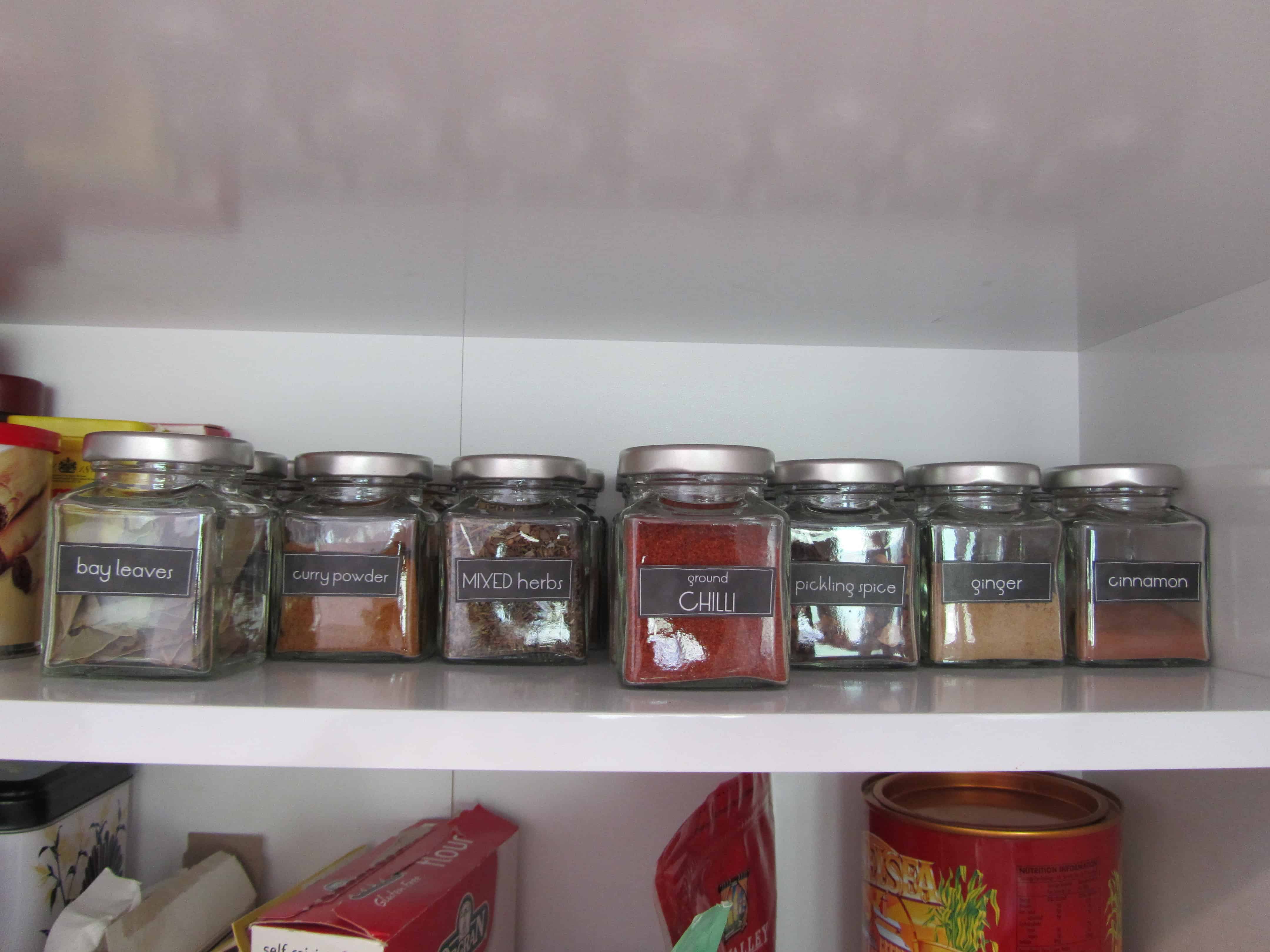 Tidy pantry spice jars
