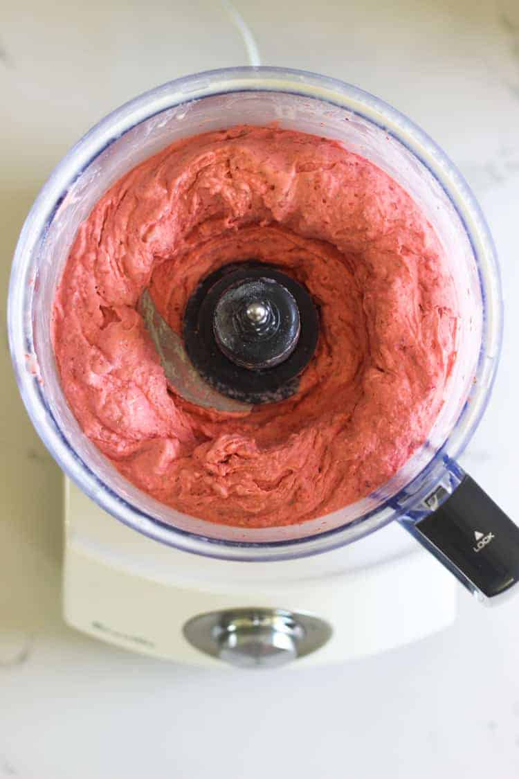 Food processor with strawberry ice cream