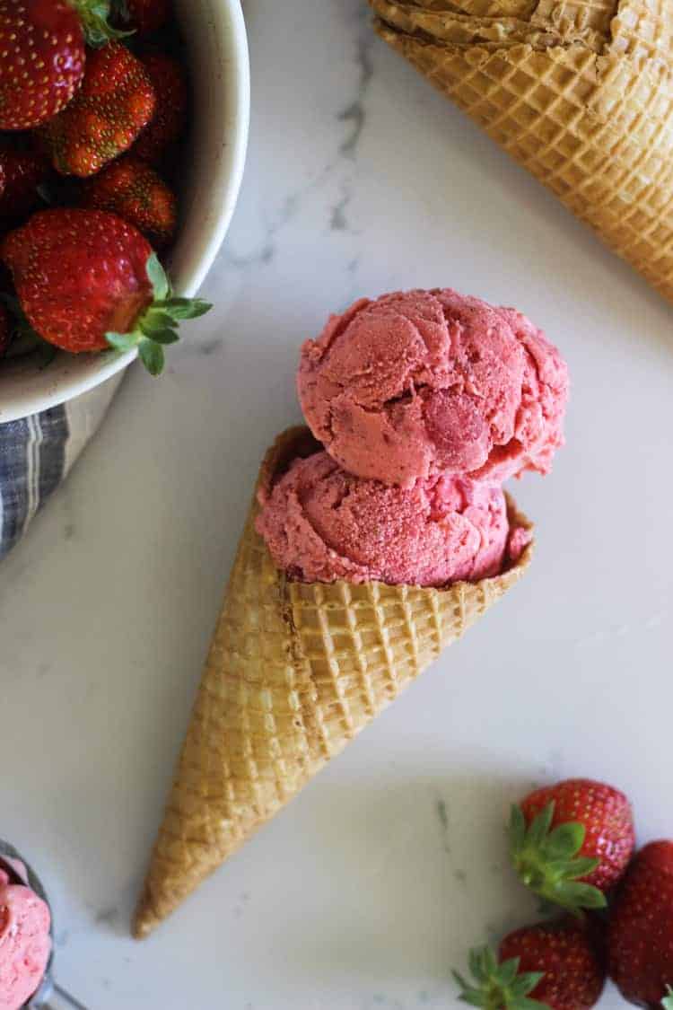 Cone with real strawberry ice cream