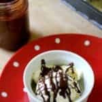 Vanilla ice cream topped with homemade magic shell topping