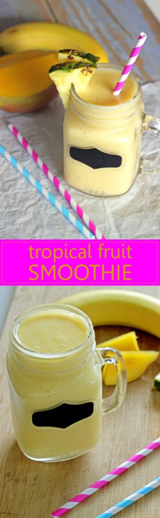 Tropical Fruit Smoothie | a summery smoothie that will take you straight to the tropics! Recipe at thekiwicountrygirl.com