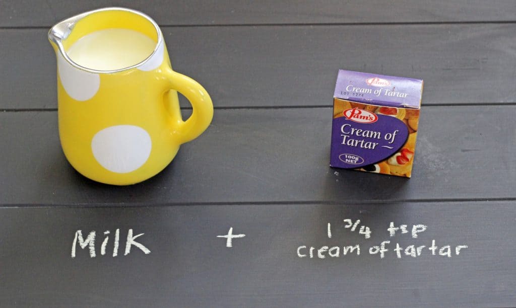 1 cup milk + 1 ¾ teaspoon cream of tartar = buttermilk!