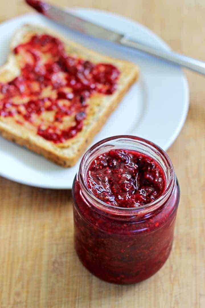 Frozen berries, honey & chia seeds are all that you need for this delicious 5 minute jam!