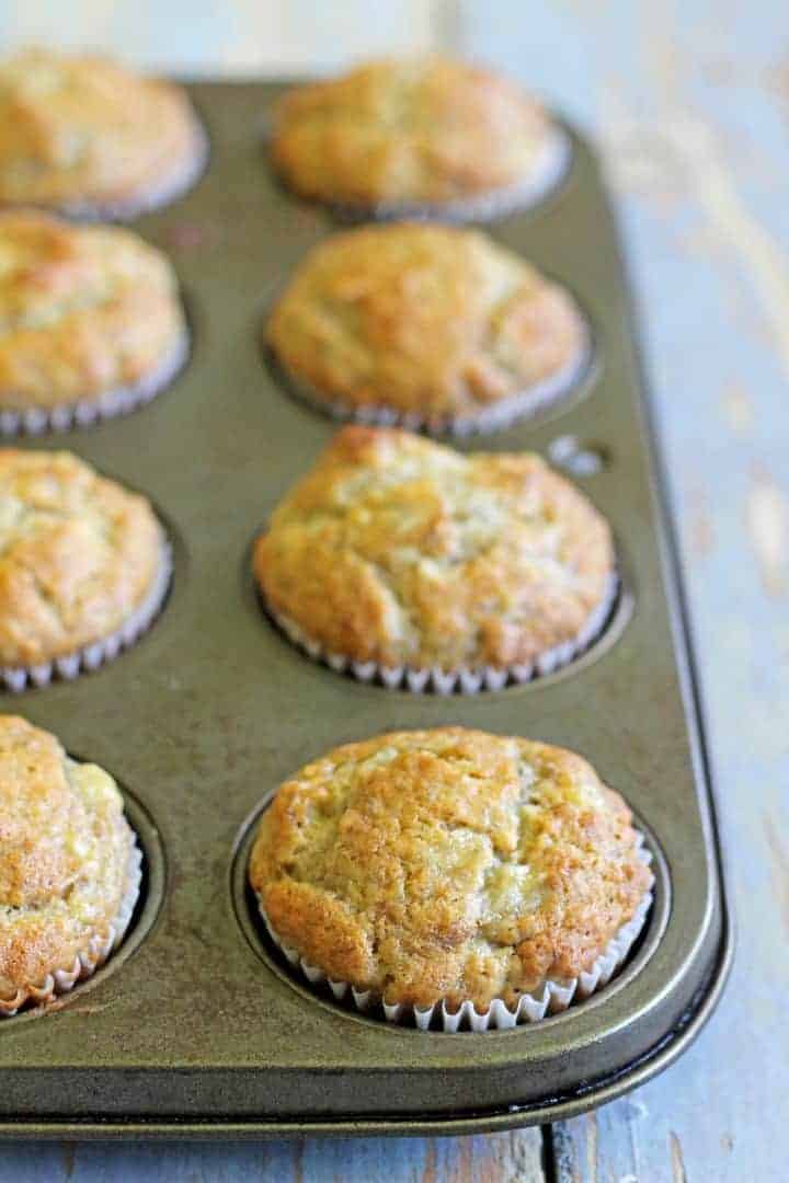 Sweet banana muffins filled with crunchy walnuts...the perfect morning tea treat!