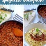 Spaghetti bolognese collage with text overlay