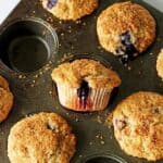 Crunchy Top Blueberry Muffins - my favourite master muffin base full of juicy blueberries, cinnamon and a crunchy sugary top - muffin perfection! | thekiwicountrygirl.com