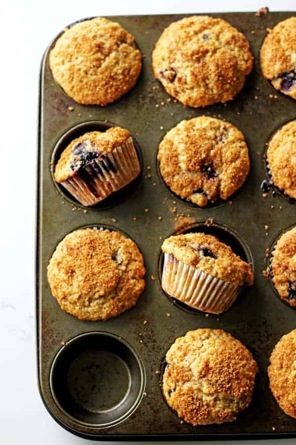 Crunchy Top Blueberry Muffins - my favourite master muffin base full of juicy blueberries, cinnamon and a crunchy sugary top - muffin perfection! | thekiwicountrygirl.com