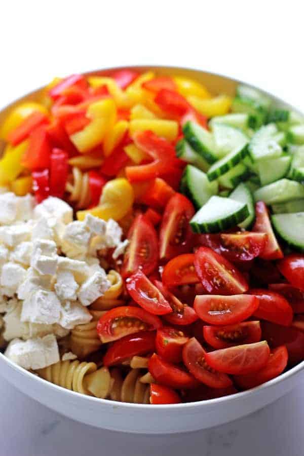 Summer Pasta Salad with fresh summer veges and balsamic vinaigrette, the perfect salad for lunches, as a side dish or to take to a summer BBQ or picnic!