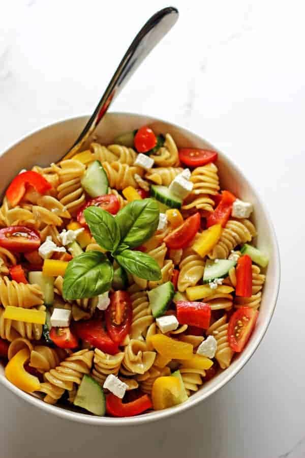 Summer Pasta Salad with fresh summer veges and balsamic vinaigrette, the perfect salad for lunches, as a side dish or to take to a summer BBQ or picnic!