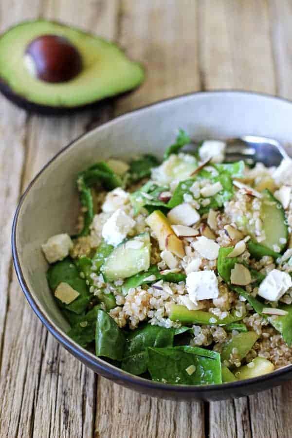 Super Green Summer Salad with Quinoa with a quick throw together lemon balsamic vinaigrette - the perfect mixture of healthy & delicious! | thekiwicountrygirl.com