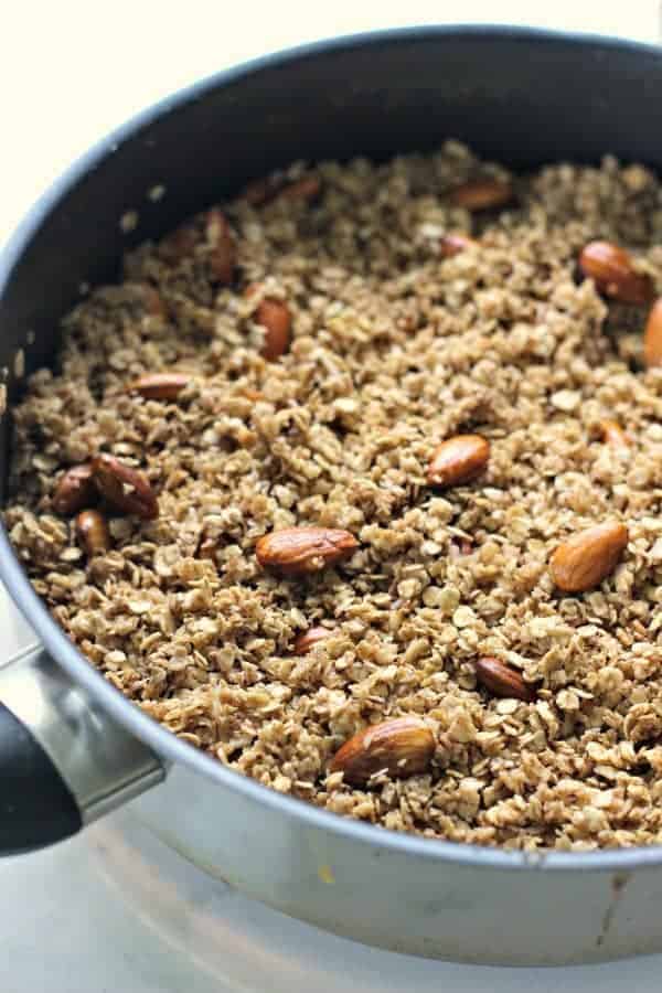 15 Minute Stovetop Granola - simple ingredients put in a frying pan and toasted for 15 minutes...this is the perfect base to make it your own! | thekiwicountrygirl.com