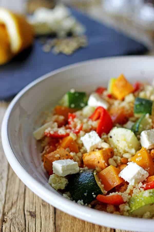 Roast Vege Couscous Salad - the perfect quick and easy lunch or side dish. Full of roast veges and with a simple lemon dressing this is an awesome dish! | thekiwicountrygirl.com