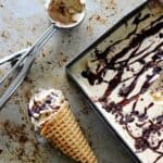 The best no churn peanut butter ice cream with chocolate. Quick, easy no churn peanut butter ice cream with dark chocolate chunks & a chocolate swirl! | thekiwicountrygirl.com