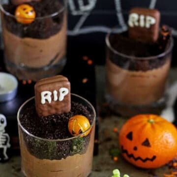 Chocolate mousse graveyard cups for Halloween