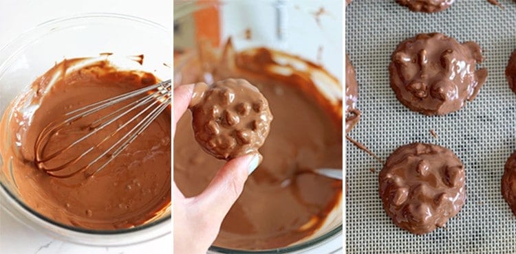 Collage of homemade squiggles biscuits being dipped in chocolate