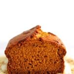 Looking at a loaf of pumpkin spice bread from in front