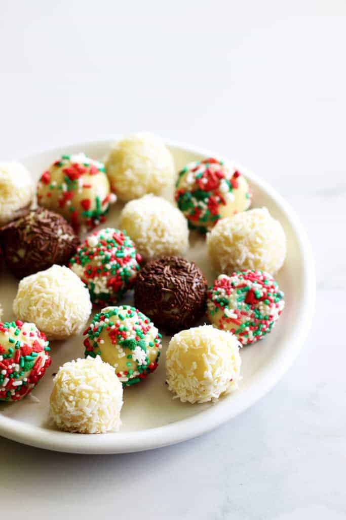 Plate with 2 ingredient white chocolate truffles
