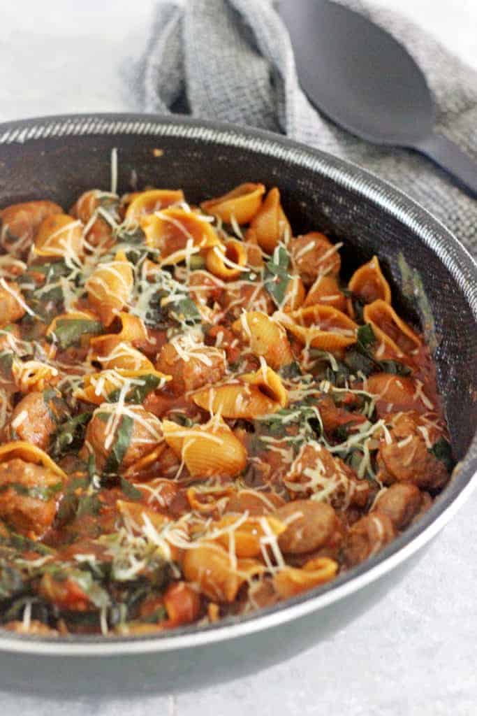 Pan with sausage pasta meal