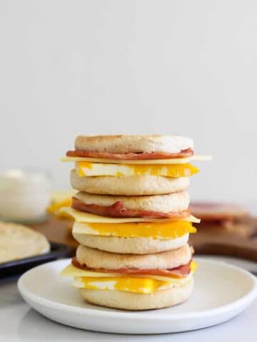 Stack of 3 bacon and egg freezer muffins