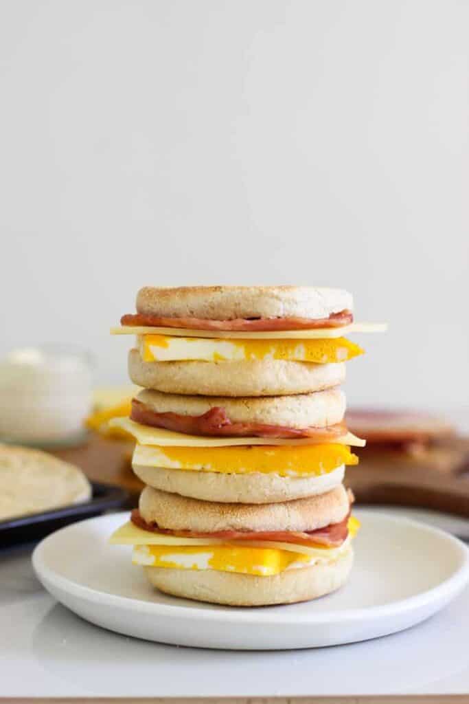 Stack of 3 bacon and egg freezer muffins