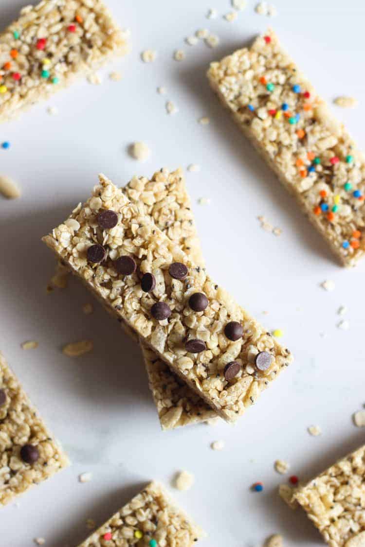 Homemade muesli bars on white background