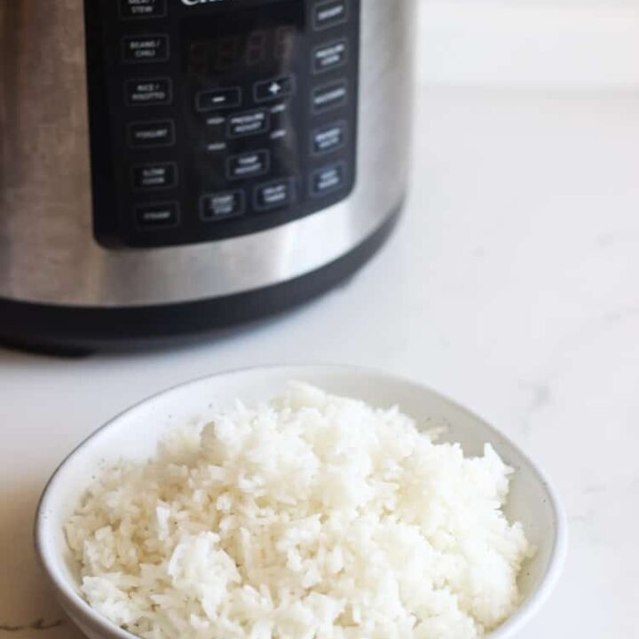 White rice in a bowl with Crock Pot Multi cooker