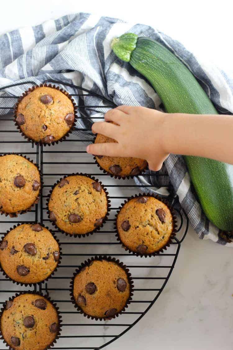 Zucchini muffins on a cooling rack