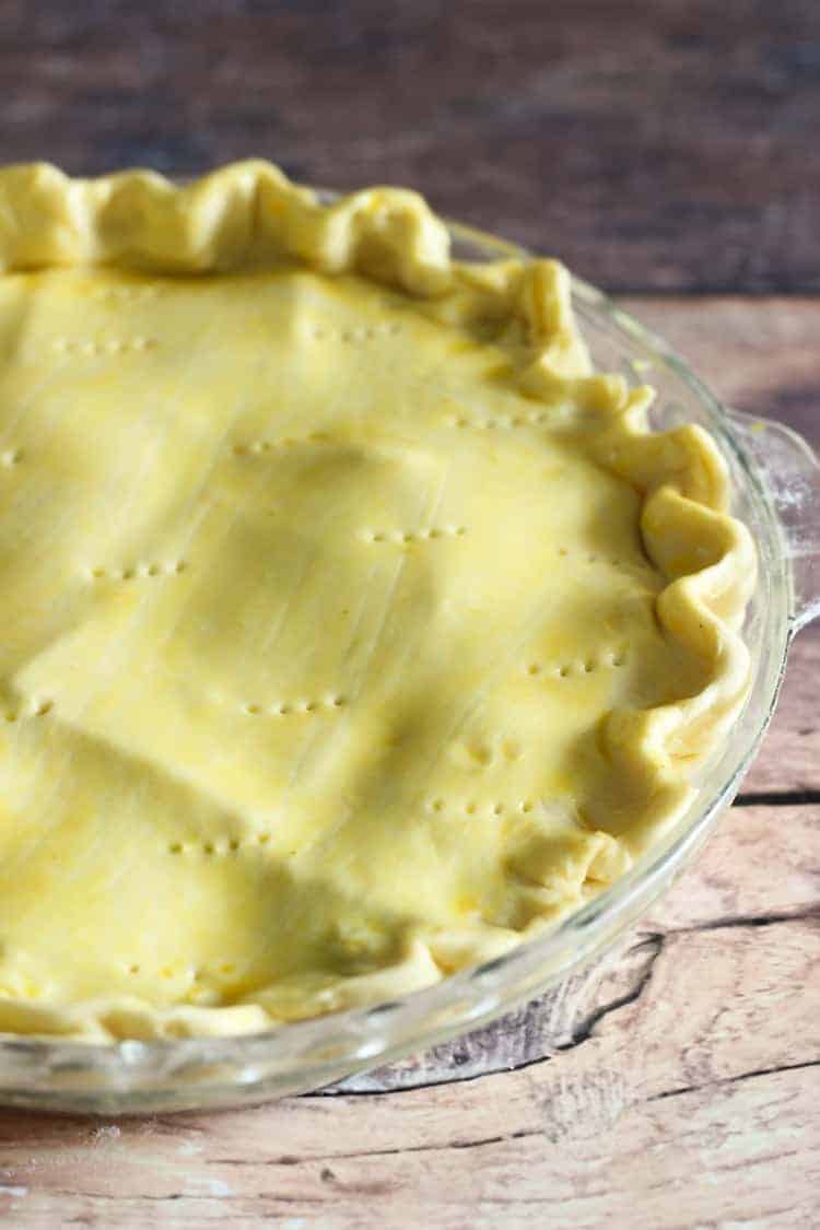 Mince and cheese pie unbaked in a pie dish
