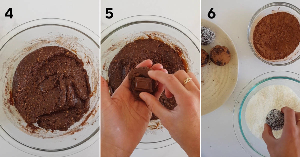 Collage image of chocolate truffles being made
