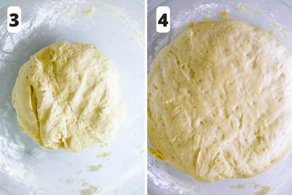 Collage of making dough for pull apart bread