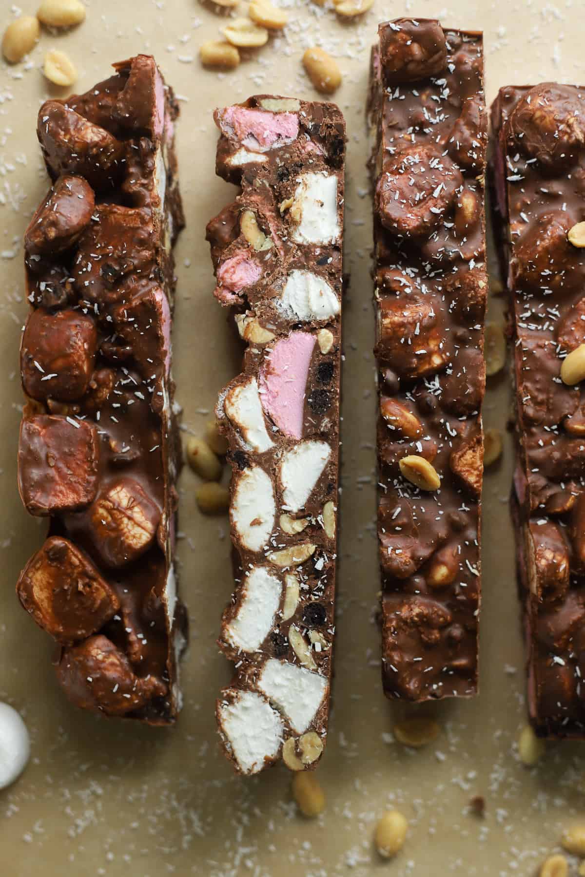 Slices of rocky road on baking paper